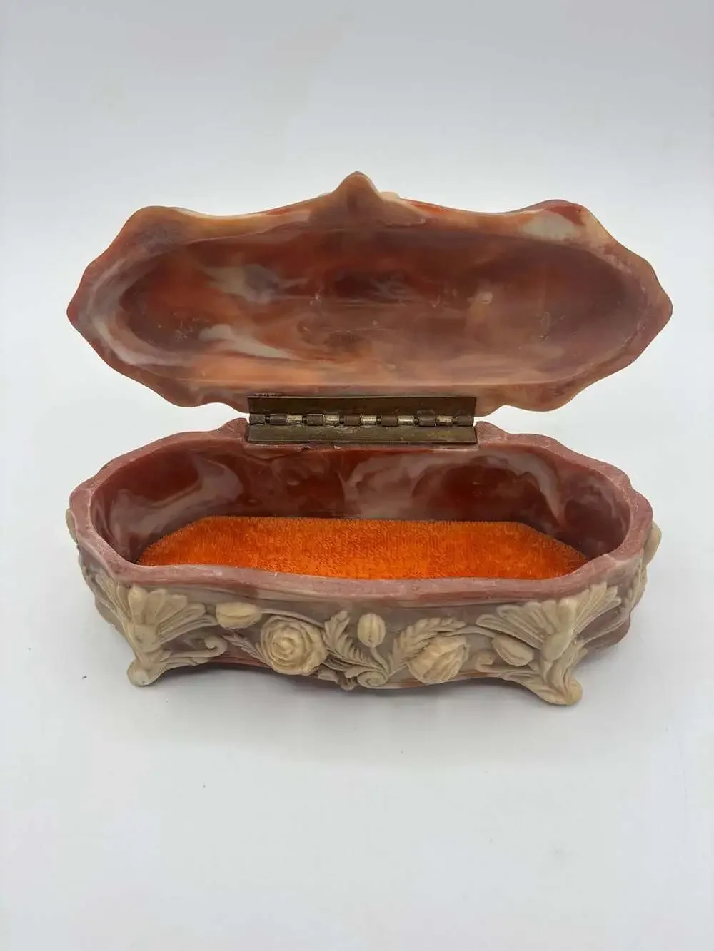 Vintage Incolay Stone Genuine Jewelry Trinket Box Pink Handcrafted Ornate Floral